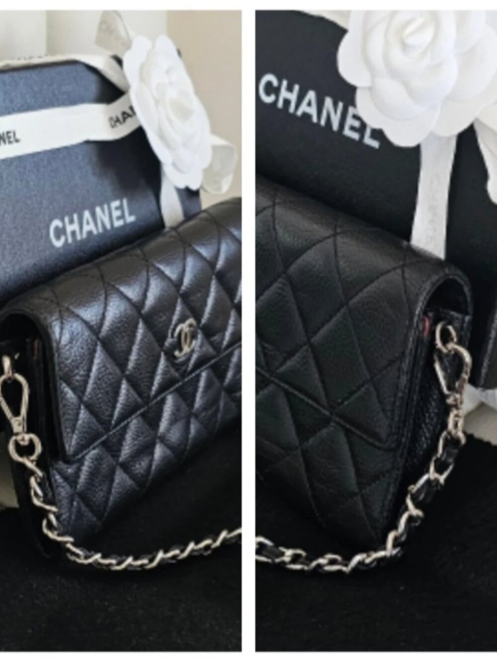 Authentic Chanel Black Caviar Quilted Wallet Silver Hardware Crossbody - Picture 3 of 13
